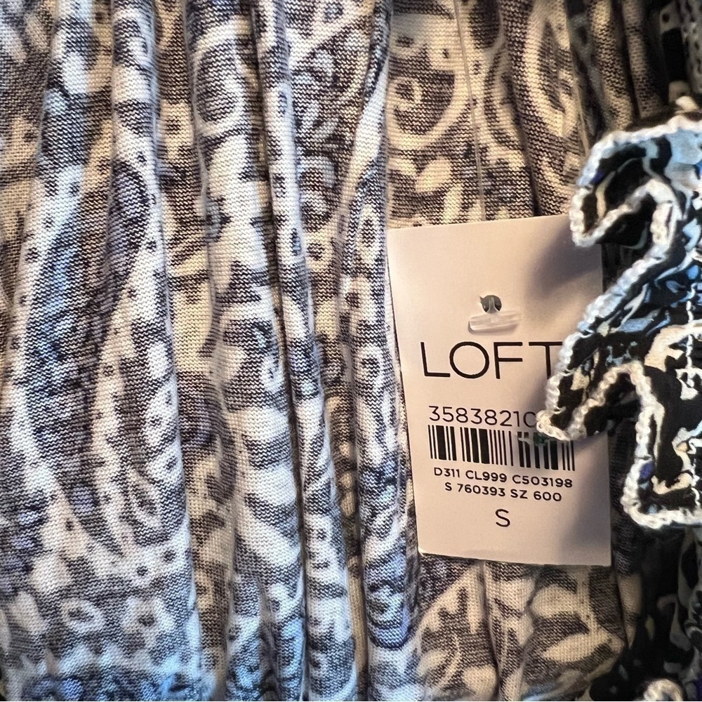 LOFT Paisley Smocked Tie Neck Mixed Media Shell - Picture 6 of 12